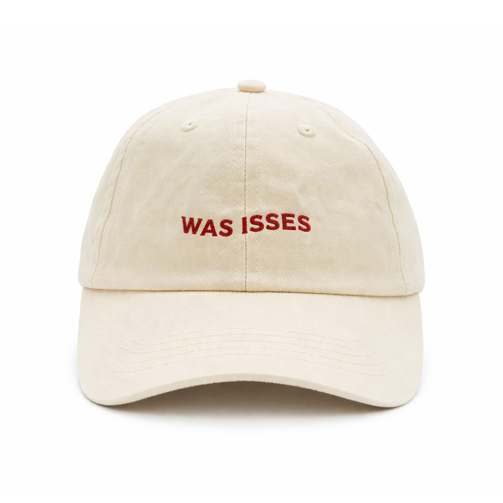 Cream Egotrips Dad Cap Was Isses with front embroidery.